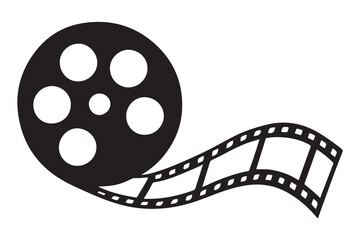 Film reel movie icon. Old retro reel with film strip on white background. Vector illustration isolated. 