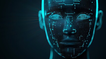 A futuristic digital face with glowing circuit patterns, symbolizing advanced technology and artificial intelligence.