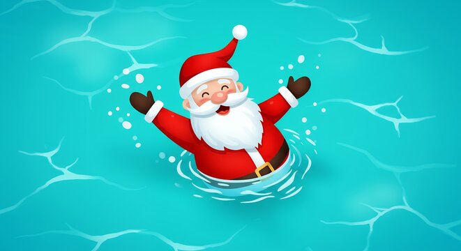 Santa claus in a swimming pool festive holiday illustration cartoon