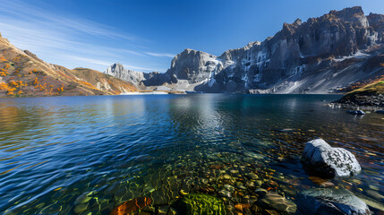 The Changbaishan Tianchi: A Majestic Volcanic Crater Lake on the China-North Korea Border in Jilin, China—Boasting Crystal-Clear Blue Water, Surrounded by Snow-Capped Peaks & Coniferous Forests, Ideal