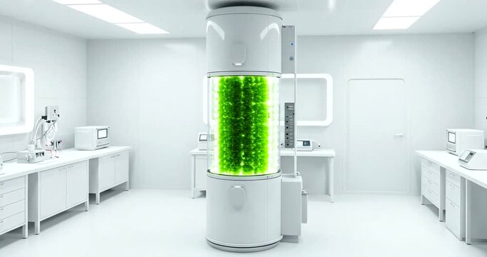 Modern laboratory with green algae bioreactor setup