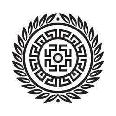 Greek Meander Ancient Mandala Silhouette Vector