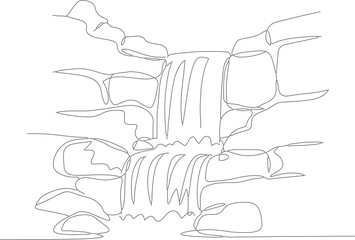 Simple Outline Waterfall Cascade Stream Rock Formation Landscape Illustration