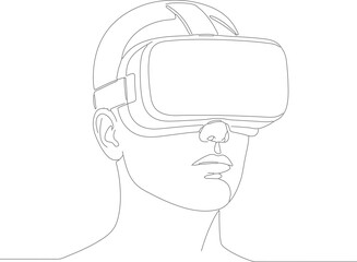 Outline Simple Sketch Headset Virtual Reality Device on Human Head
