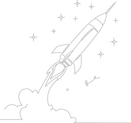 Outline Dotted Line Rocket Ship Launching into Space Illustration