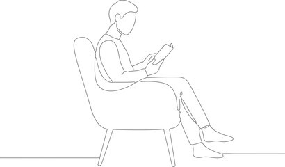 Minimalist Outline Line Drawing of Man Reading on Armchair Illustration