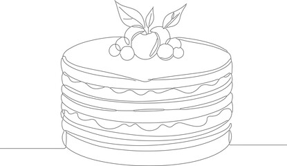 Simple Line Drawing Cake with Strawberry and Cherries Dessert