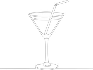 Minimalist Line Art Martini Glass with Straw Cocktail Illustration
