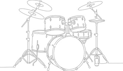 Minimalist Line Art Drum Set Instrument Outline Musical Equipment Illustration