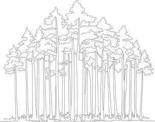 Minimalist Line Art Forest Landscape Trees Nature Graphic Illustration