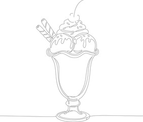 Dotted Line Art Ice Cream Sundae Dessert Treat Glassware Icon