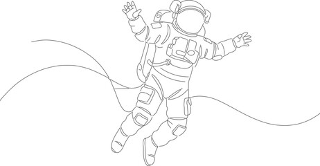 Minimalist Line Art Astronaut Floating in Space Exploration Illustration