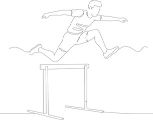 Simple Outline Running Athlete Jumping Hurdle Line Art Illustration