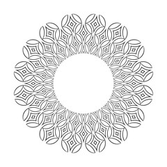 Radial Circle Floral Pattern. Abstract Decorative Flower. Round Design Element. 