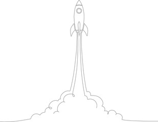 Minimalist Line Art Rocket Launching Into Space Smoke Illustration Graphic