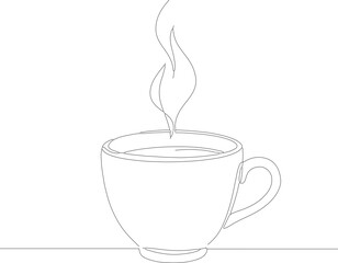 Minimalist Outline Hot Coffee Cup With Steam Line Art Illustration