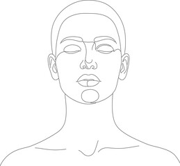 Minimalist Outline Closed Eyes Woman Face Portrait Illustration