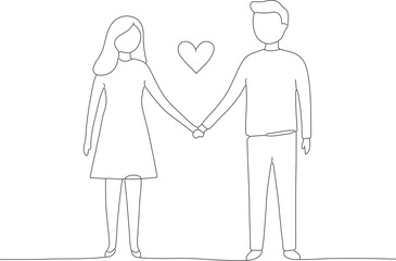 Minimalist Line Art Couple Holding Hands with Heart Symbol Illustration