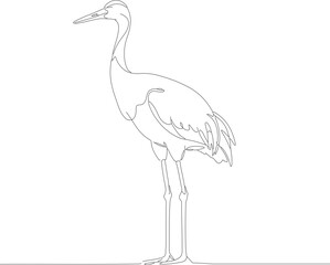Simple Line Art Standing Crane Bird Isolated Outline Illustration Design