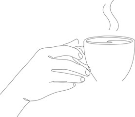 Outline Handdrawn Illustration of Holding a Cup of Steaming Beverage