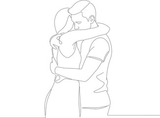 Minimalist Line Drawing of Embracing Couple Romantic Moment Illustration