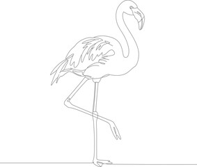 Simple Dotted Line Drawing Flamingo Tropical Bird Outline Illustration