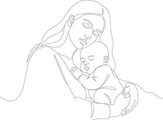Minimalist Dotted Line Drawing Mother Holding Baby Illustration Design