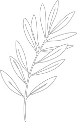Simple Outline Botanical Branch with Oval Leaves Nature Illustration