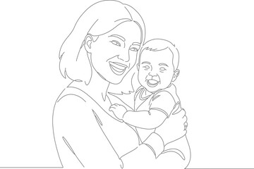 Minimalist Outline Drawing Mother Holding Baby Embrace Love Illustration