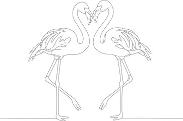 Line Art Elegant Flamingo Couple Illustration with Heart Shape Wildlife Bird