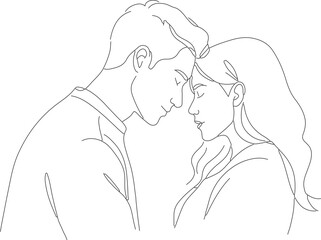 Minimalist Line Art Couple in Love Touching Foreheads Illustration