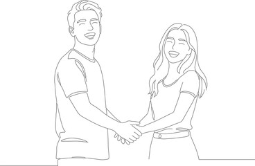 Line Art Loving Couple Holding Hands Outline Illustration Graphic