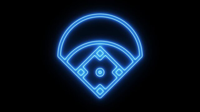 Neon baseball field icon animation on black background. Baseball diamond neon line diagram. Animation of digital baseball field with glowing elements and data visualization Baseball diamond graphic - Powered by Adobe