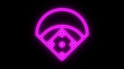 Neon baseball field icon animation on black background. Baseball diamond neon line diagram. Animation of digital baseball field with glowing elements and data visualization Baseball diamond graphic - Powered by Adobe