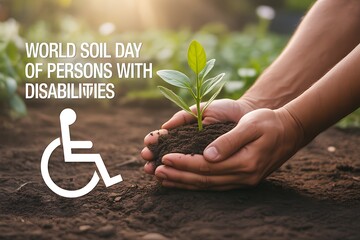 Celebrate World Soil Day and disability inclusion with this hopeful scene of hands nurturing a seedling, symbolizing growth, resilience, and a sustainable future