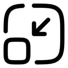 Icon of a box with an arrow pointing down and to the left into a smaller box.