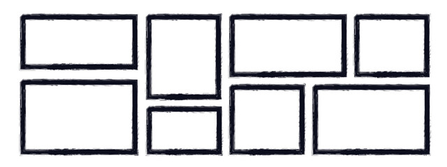 Grunge frame box set. Grunge square and rectangle frames. Ink empty black boxes set. Rectangle borders collections. vector illustration.