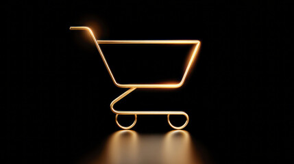 Glowing shopping cart icon illuminated against a dark background, symbolizing Black Friday sales and online shopping excitement for consumers