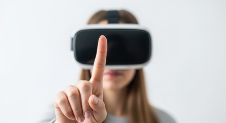 Young caucasian female exploring virtual reality with vr headset