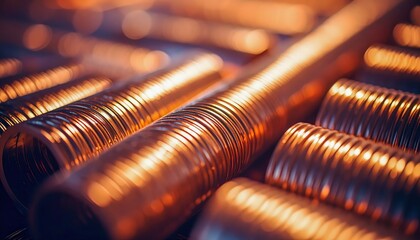 Close-up of metallic coils in heating system, glowing orange structural detail captured in industrial mechanical composition with modern artistic technical charm.