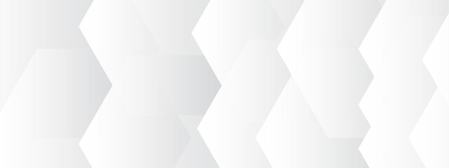 Obraz premium Abstract seamless background with overlapping translucent white hexagons on a light gray to white gradient backdrop, clean minimal geometric design for tech, corporate, medical use.