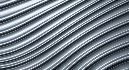 Silver, metallic waves texture shows smooth, diagonal lines with subtle lighting ideal for a technology video backdrop.