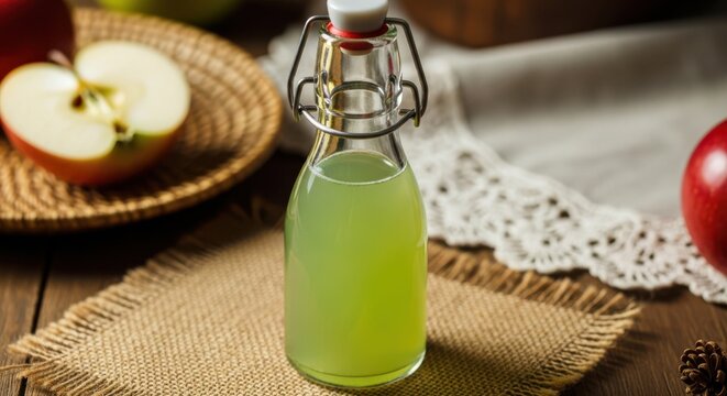 Refreshing apple elixir in a vintage bottle