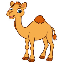 A playful cartoon camel illustration, a dromedary desert mammal with a single hump, isolated as a vector on a white background