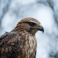 Fototapeta premium A majestic hawk in its natural habitat, showcasing sharp eyes, strong wings.