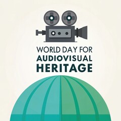 Obraz premium World Day for Audiovisual Heritage vintage film camera icon Keywords: World Day for Audiovisual