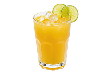 Isolated citrus drink with ice and lime garnish, refreshment for hot days, juice beverage
