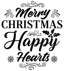 Merry Christmas Happy Hearts Quote Design Vector