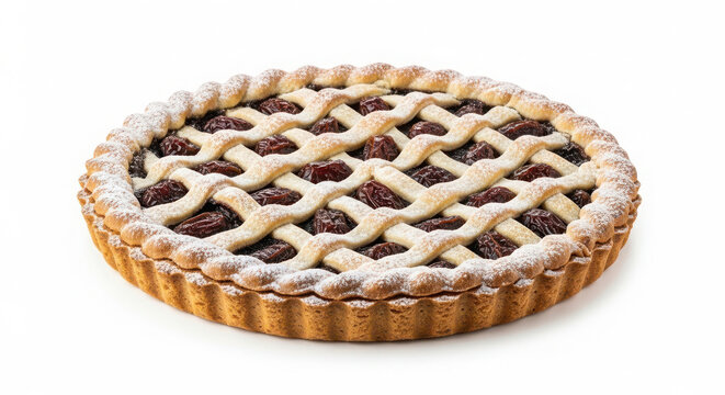 Delicious lattice top fruit tart with powdered sugar sprinkled