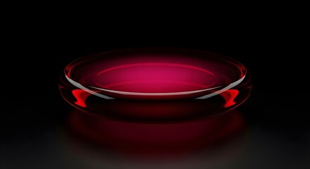 Red glass is on a black surface, reflecting light; ideal for product displays, creative design, or cinematic backdrops.